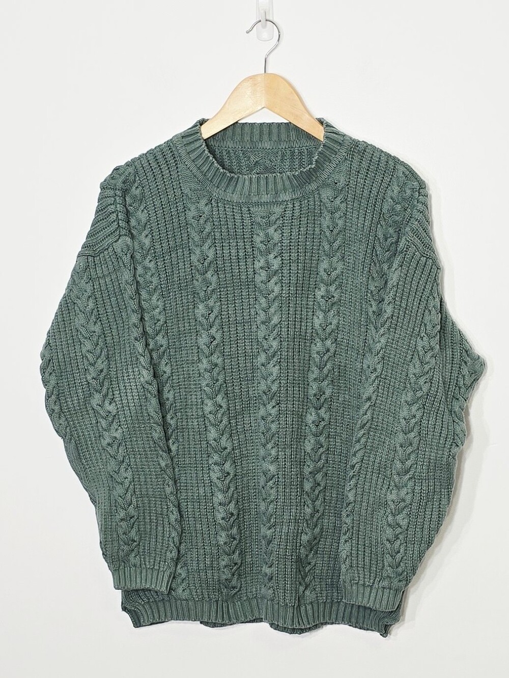 Vintage Chunky Knit Hunter Green 100% Cotton Long Slevee Sweater
